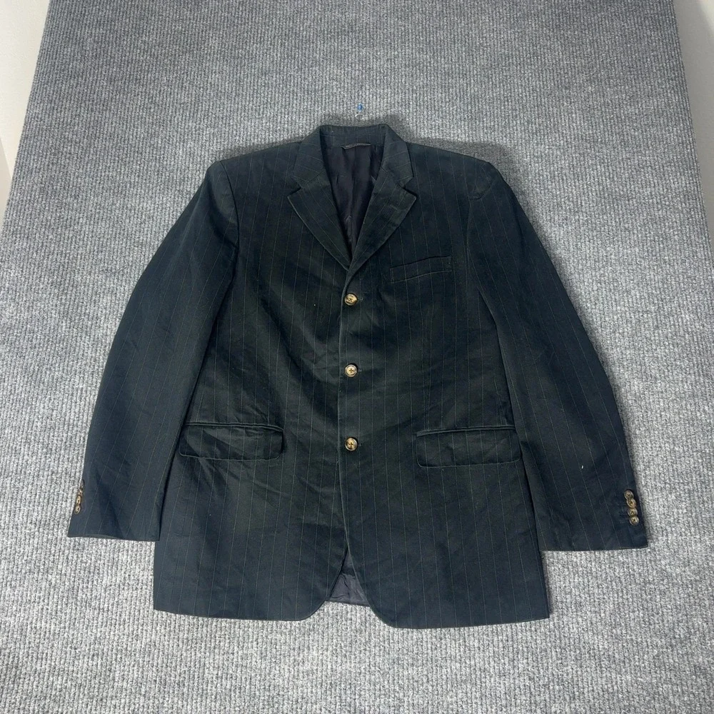 Banana Republic Blazer Men 42R Black Pinstripe Cotton 3 Button Sport Coat‎